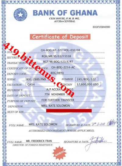 certificte of Deposite